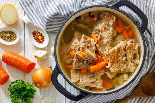 Polish pork meaty rib bone stock with veggies