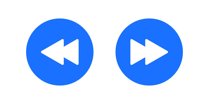 Fast forward and rewind blue circle buttons with white arrows for media player interface control
