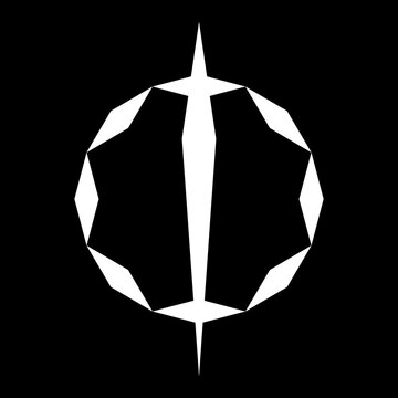 Sharp angular Greek letter phi logo symbol in white on black background