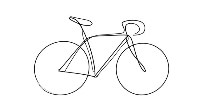 line art illustration of a bicycle, thin continuous strokes, two wheels and frame
