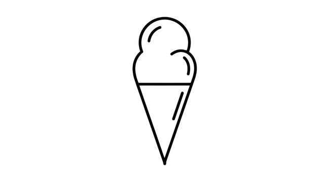  line art illustration of an ice cream cone with two scoops, thin elegant strokes