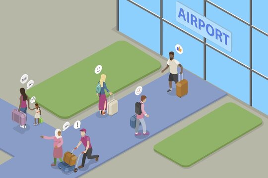 3D Isometric Flat Vector Conceptual Illustration of Travelers, Tourists with Luggage