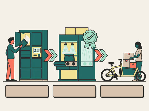 Circular economy process with parcel locker and delivery cargo bicycle