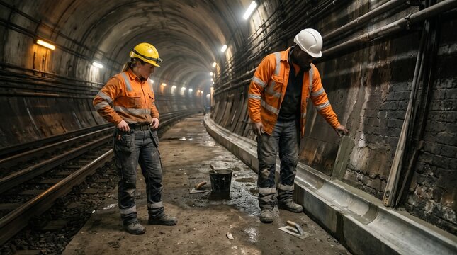 Maintenance team reviews renewed tunnel drainage