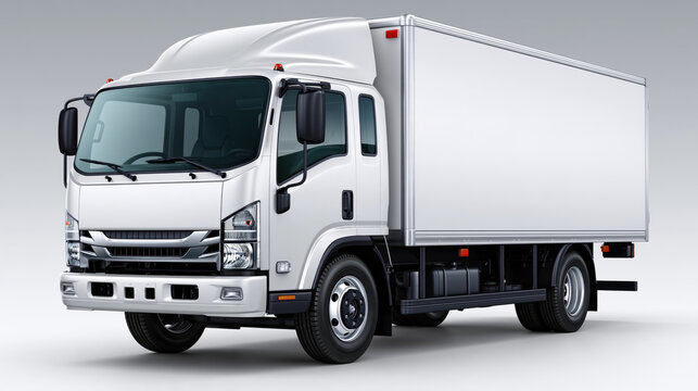 White box truck delivery truck cargo truck commercial vehicle isolated background transport vehicle freight vehicle road vehicle front view side view