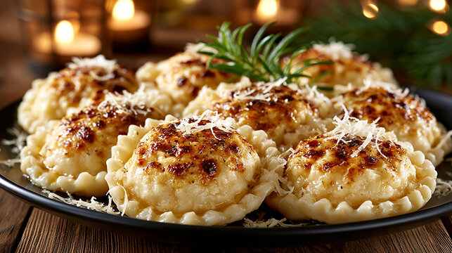 Baked savory mini tartlets topped with melted cheese and fresh rosemary