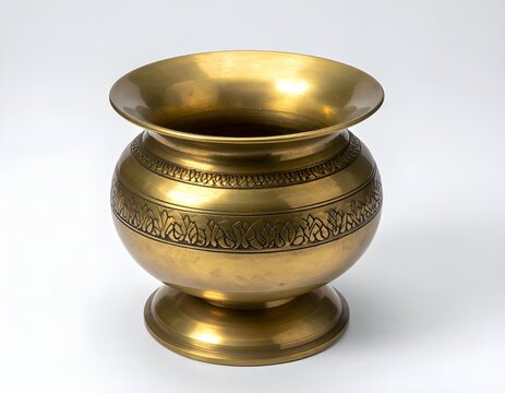 Traditional Sri Lankan Brass Water Vessel with Engraved Floral Details