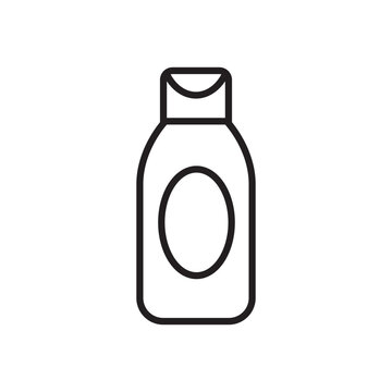 Minimalist bold line icon of a hair shampoo bottle isolated on white background.