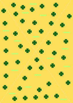 Lucky four leaf clover pattern on yellow 