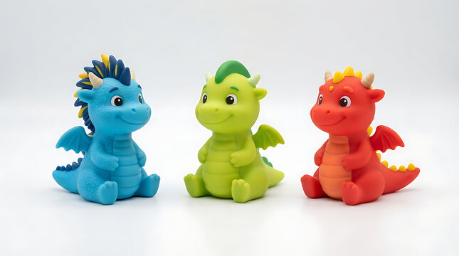 Three cute colorful dragon toys sitting together