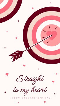 Valentine Script Stories / Heart Target With a Flying Arrow and Script Text for Romantic Greetings, Love Messages and Social Media / Vertical / Part 04