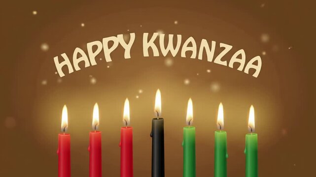 Happy Kwanzaa Greeting African Heritage Celebration Kinara Candles Glowing Particles Motion Background Loop
