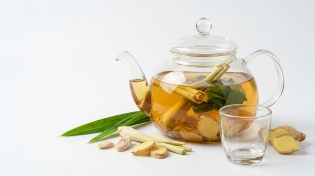 Healthy herbal infusion with fresh ginger and lemongrass, wellness drink
