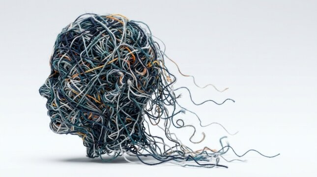 Abstract wire head representing digital brain and data connections