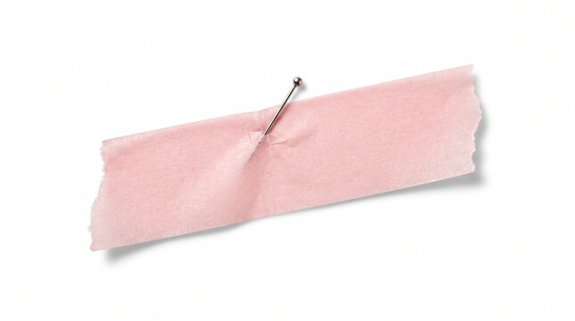 Pink masking tape strip secured with a metal push pin isolated on a clean white background for creative projects