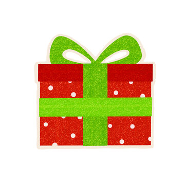 Red Holiday Gift Box With Green Ribbon Texture For Festive Craft And Scrapbook Transparent Design. Ideal for Scrapbook, Journal, Craft, Creative Project or DIY