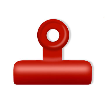 Red Metal Binder Clip Isolated On White Background For Office Supplies And Creative Paper Projects. Ideal for Scrapbook, Journal, Craft, Creative Project or DIY