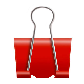 Red Metal Binder Clip With Silver Handles On Transparent Background For Office And School Stationery. Ideal for Scrapbook, Journal, Craft, Creative Project or DIY