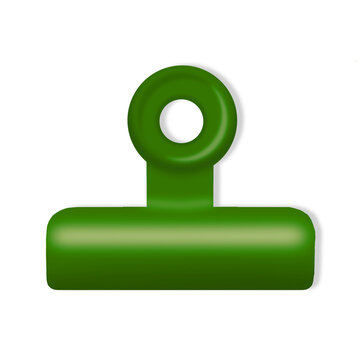 Single Green Metal Paper Binder Clip Isolated On Transparent Background For Office And School Supply. Ideal for Scrapbook, Journal, Craft, Creative Project or DIY