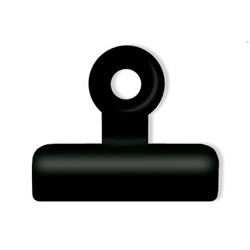 Black Metal Binder Clip Isolated On White Background For Office Organization And Document Paperwork. Ideal for Scrapbook, Journal, Craft, Creative Project or DIY