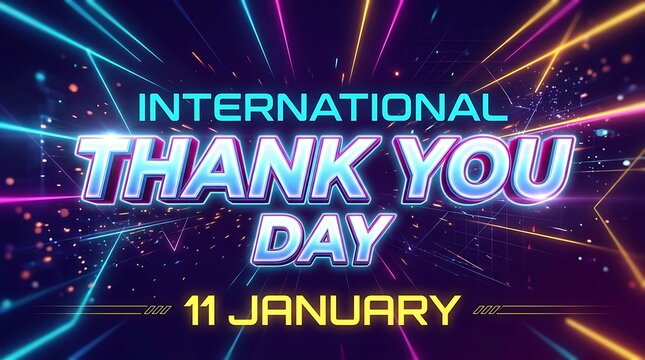 Colorful International Thank You Day Celebration Design With Neon Glowing Text And Date