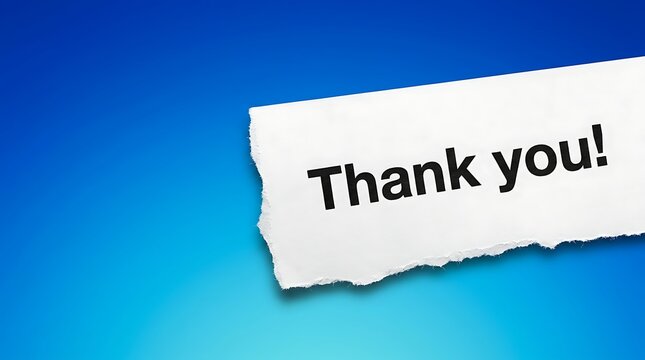 Creative thank you message displayed on torn paper against gradient background