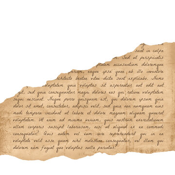 Vintage Aged Torn Paper Fragment With Handwritten Calligraphy Text On Transparent Background. Ideal for Scrapbook, Journal, Craft, Creative Project or DIY.