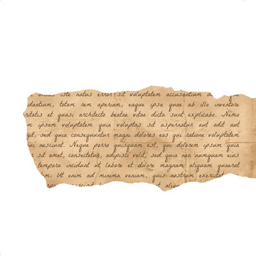 Vintage Torn Parchment Paper Strip With Cursive Handwriting Isolated On Transparent Background. Ideal for Scrapbook, Journal, Craft, Creative Project or DIY.