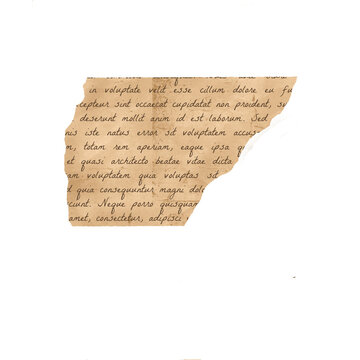 Torn Piece Of Vintage Aged Parchment Paper With Handwritten Cursive Text On Transparent Background. Ideal for Scrapbook, Journal, Craft, Creative Project or DIY.