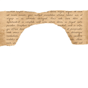 Vintage Torn Parchment Paper Strip With Antique Script Writing On Isolated Transparent Background. Ideal for Scrapbook, Journal, Craft, Creative Project or DIY.