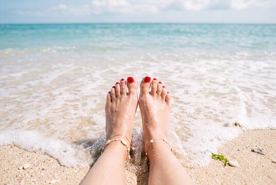 Beautiful lady relaxing on an exotic beach