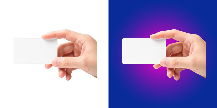 Human hand holding a blank white business card for your custom design