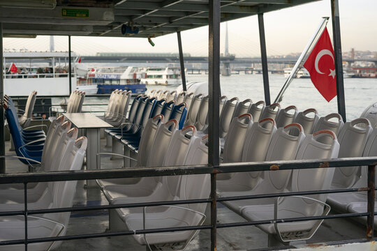 Empty Seats on the Ferry Boat Excursion in Istanbul Bosphorus Turkey