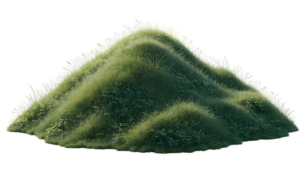 Green grass mound isolated on transparent background for landscape and garden design projects