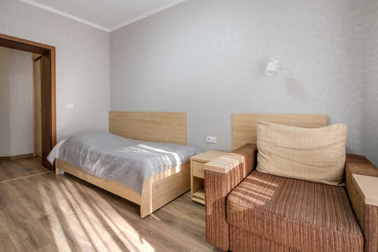 interior of cheapest bedroom in studio apartments or hostel.