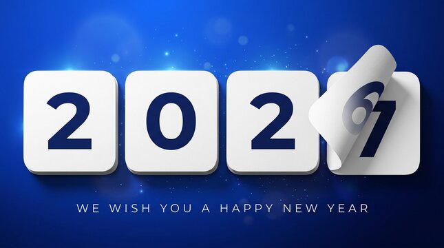 2027 New Year background 2027 with a peeling page effect and subtle glowing light particles.