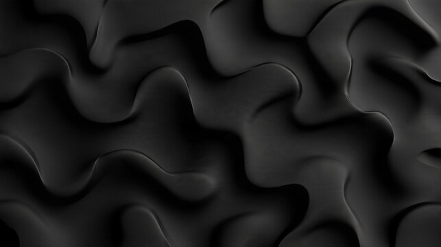 Black wavy abstract texture with smooth undulating folds for wallpaper packaging and modern branding.