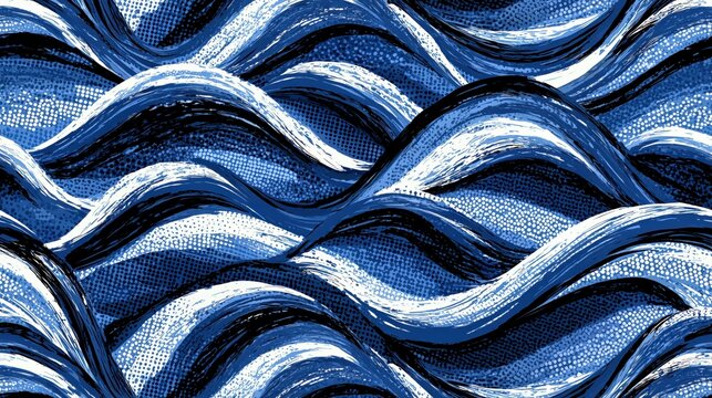 Repeating blue ocean waves with white foam for coastal wallpaper texture and textile design.