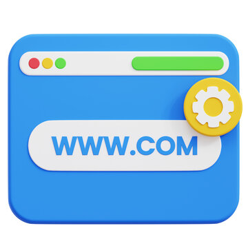 3D rendering blue browser window with yellow gear for web optimization concept