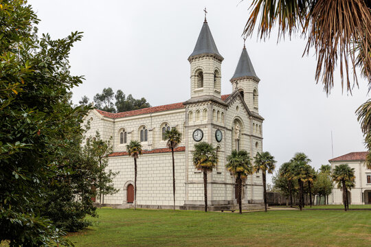 Side view of the Church of Jes&uacute;s Nazareno in the village of El Pito, Cudillero, Principality of Asturias, Spain.