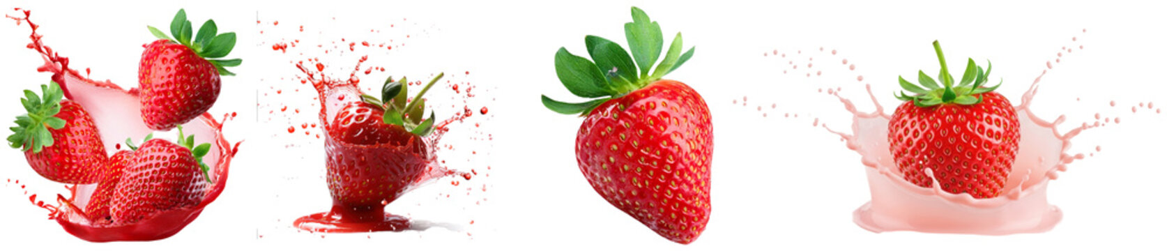 A photograph presenting a vibrant collection of fresh strawberries and dynamic splashes.