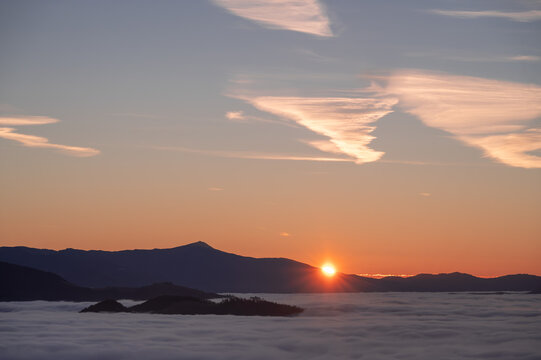Mountains landscape with highland sunrise over peaks