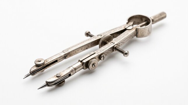 Vintage Silver Precision Drafting Instrument With Detailed Mechanical Metal Components