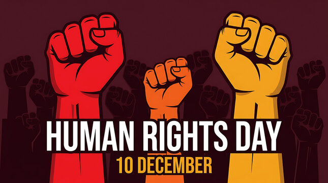Human Rights Day vector poster design with raised fists for equality and justice