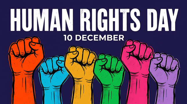 Human Rights Day vector poster design with colorful raised fists concept