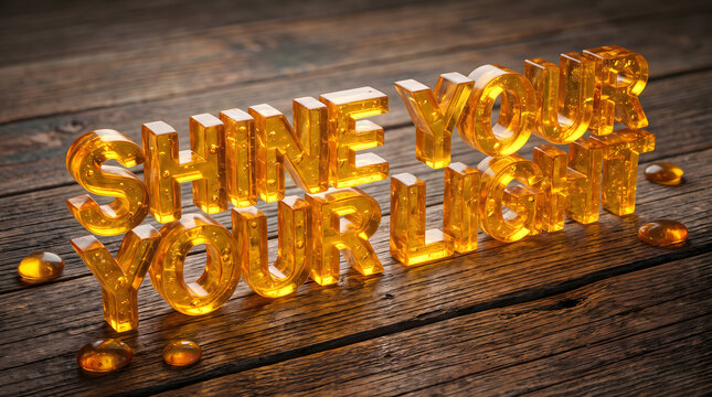 Sculpted Amber Resin Typography Quote on Dark Wood