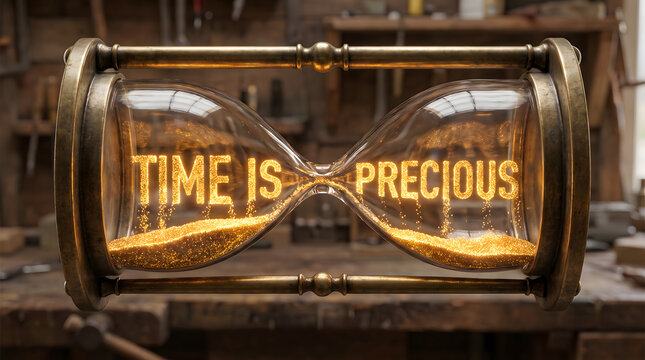 Falling Golden Sand Typography Quote on Hourglass