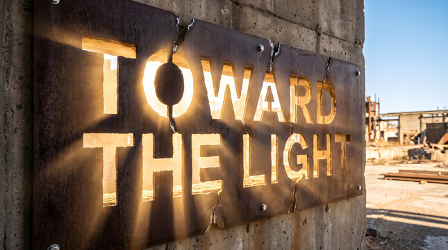 Typography Cut Out of Steel Plate with God Rays