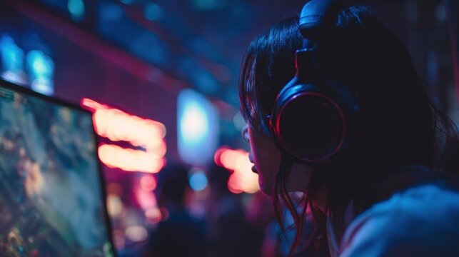 pro gamer man in headphones live streaming while playing online computer game, neon lights, esports,  gaming, monitor, play, young, player, internet, enjoyment, cyber,