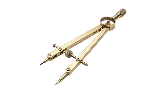 Vintage metallic drafting compass drawing tool isolated on transparent background